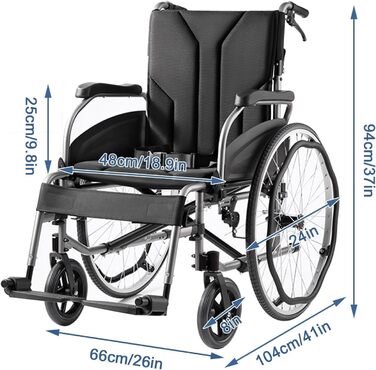 Інвалідні крісла Складна Складна Портативна Самохідна Інвалідна Коляска, Алюмінієва Ручна Інвалідна Коляска, Розбірна Інвалідна Коляска Складна Чорна