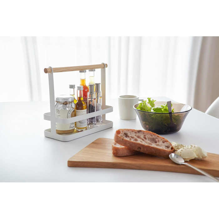 Підставка для спецій Yamazaki 2420 TOSCA, біла, сталь/дерево, мінімалістична, 24 x 10 x 20 см