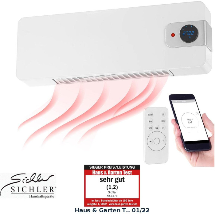 Вентилятор-обігрівач керамічний настінний WiFi вентилятор-обігрівач, світлодіодний дисплей, 2000 Вт, додаток, Google та Alexa (вентилятор-обігрівач із керуванням за допомогою додатка, керамічний, тримач для планшета) Білий, сумісний з Google та Alexa