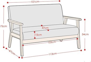 Місний диван Dripex, сучасний скандинавський тканинний диван, диван для відпочинку з дерева та лляної тканини, м&39який диван для вітальні, спальні, офісу, темно-сірий, 113x67x75см, 2-