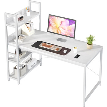Письмовий стіл Sweetcrispy з бічною полицею та регульованими ніжками, офісний стіл шириною 120 см, міцний комп&39ютерний стіл із місцем для зберігання, легке складання, білий 120 x 56 x 120 см
