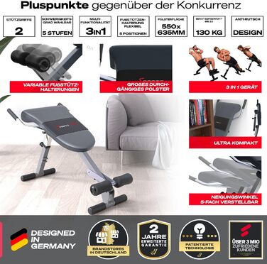 Складана та регульована силова лава Sportstech 3-в-1 для домашнього використання тренажер для пресу, спини та згинання ніг Ідеально підходить для ефективного та результативного тренування в домашньому спортзалі вагою до 130 кг BRT200 Silver