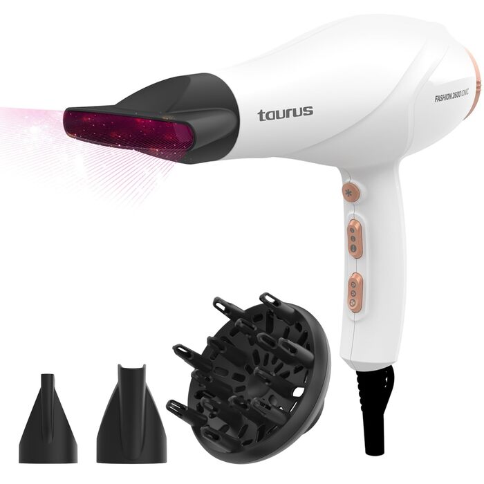Фен Taurus Fashion Ionic 2600W Професійний AC-двигун Іонізація проти пухнастості 3 температурні режими та 2 швидкості Кнопка холодного обдуву Концентратор та 2 дифузори Чорний