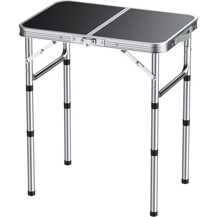 Складаний кемпінговий стіл EYPINS, регульована висота, портативний кемпінговий стіл, маленький складний стіл (58x40 см у 3 рівнях висоти) - чорно-сріблястий, алюмінієвий каркас - для кемпінгу, саду, пікніка та використання на свіжому повітрі, стільниця з 
