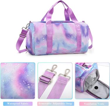 Дитяча спортивна сумка, дорожня сумка з відділенням для взуття та відділенням для мокрих речей, сумка для плавання, дорожня сумка для дівчаток для гімнастики та плавання, мила барвиста сумка для танців з райдужним візерунком, спортивна сумка (фіолетова)