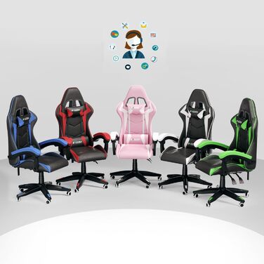 Геймерське крісло, ергономічне крісло з високою спинкою, шкіра синтетична, регульований підголівник та поперекова підтримка, кут нахилу 155, металевий каркас, плавно обертаються колеса, регулювання висоти, чорно-білий колір