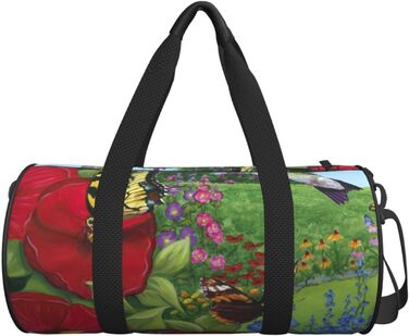 Дорожня сумка-циліндр з принтом Птахи, метелики, квіти, спортивна сумка для чоловіків та жінок, сумка для подорожей, спортивна сумка