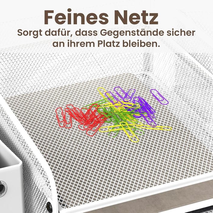 Рівневий сітчастий органайзер для столу з шухлядою, лотками для файлів та тримачами для ручок - рішення для зберігання офісного та художнього приладдя для паперу для малювання, сортувальника олівців, тримача для журналів (білий), 5-