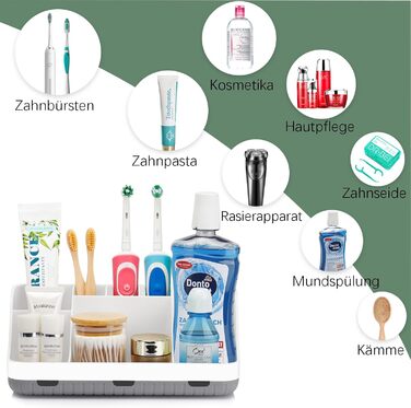 Тримач для зубної щітки для органайзера для ванної кімнати, тримач для електричної зубної щітки та зубної пасти, органайзер для ванної кімнати та сімї на 7 отворів (білий)