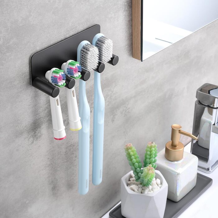 Тримач зубної щітки OETAMS Настінний тримач електричної зубної щітки Без свердління Тримач головки щітки Тримач зубної щітки з нержавіючої сталі Самоклеючий тримач головки зубної щітки чорний
