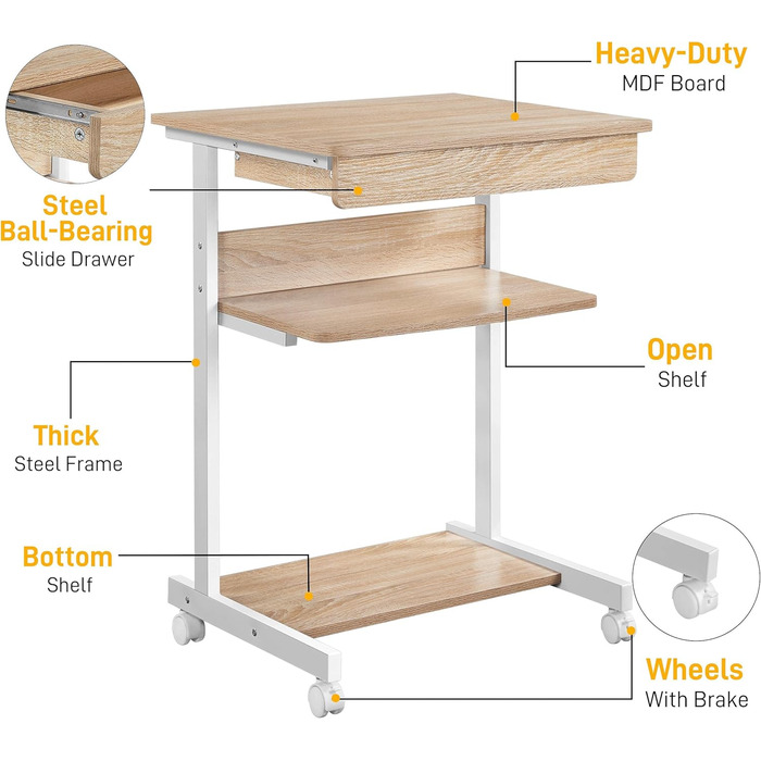 Комп&39ютерний стіл Yaheetech, офісні меблі, ПК-стіл, офісний стіл, робочий стіл з дерева та сталі з полицею та шухлядою, 79 x 56 x 51 см, дуб