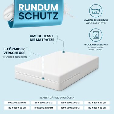 Наматрацник Glckstoff Premium із захистом від кліщів 90x200x20 Сертифіковано в Німеччині Комплект постільної білизни від алергії, антикліщовий - наматрацник від алергії - обгортаюча постільна білизна, антикліщовий - чохол для захисту від кліщів 90 x 200 x