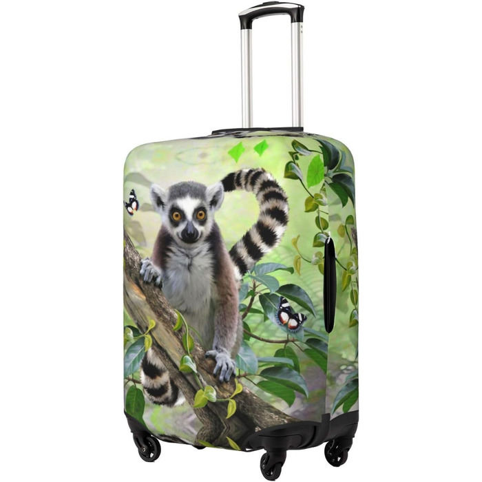 Чохол для багажу Лемур з принтом, еластичний захист від подряпин та пилу, чорний, розмір 90