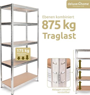 Комплект із 2 міцних стелажів, сріблястий Оцинковані стелажі для підвалу 40x90x180 см Стелажі для зберігання, кожен вантажопідйомністю до 875 кг Сталевий стелаж зі сталевим каркасом та регульованими полицями