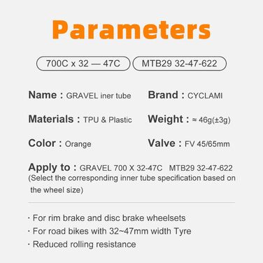 Надлегка велокамера CYCLAMI TPU для Gravel та MTB (700x32-47c)