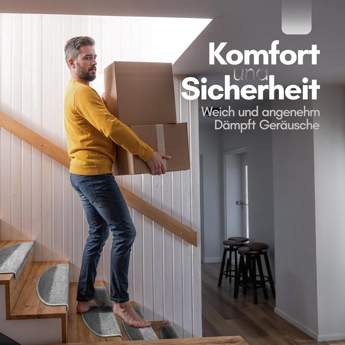 Килимки для сходів, Самоклеючі килимки для сходів, Набір з 15 шт. , Протиковзкі килимки для сходів, Килим для сходових сходів, Напівкруглі килимки для сходів, Захисні накладки для сходів у приміщенні (Світло-сірий)