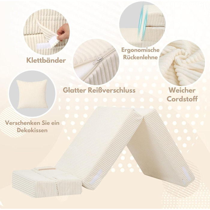 Диван MeMoreCool Cord Play, Дитячий диван, Дитячий диван Glow, Дитячий розкладний диван, Диван-фліп, Дитячий диван, Z-подібне ліжко, Розкладний дитячий диван, Ліжко на підлогу, Розкладний диван для ігрової кімнати, Бежевий шнур бежевого кольору