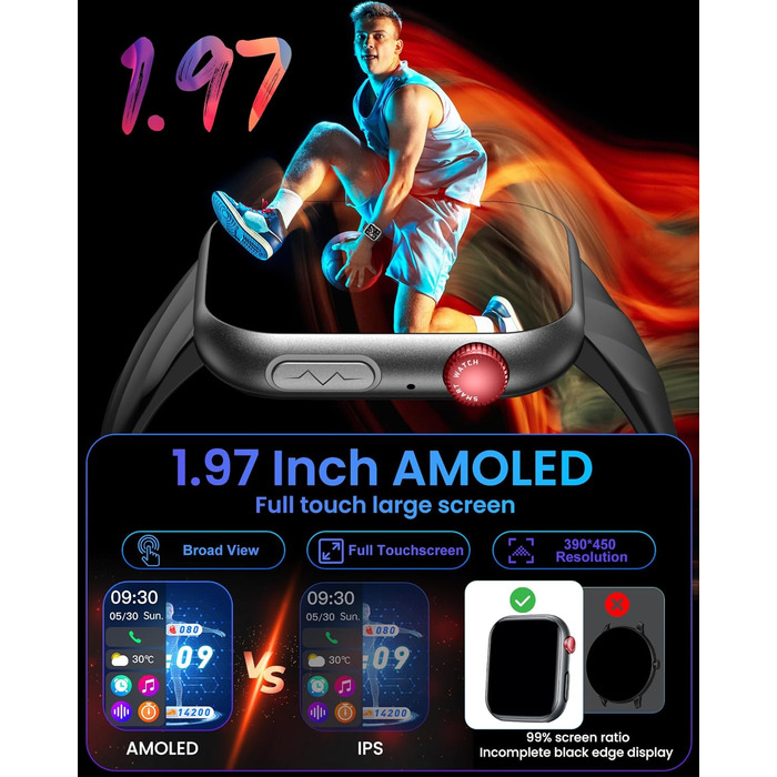 ЕКГ ГАРЯЧИЙ смарт-годинник для чоловіків із серцевим ритмом, кров&39яним тиском 1,97-дюймовий AMOLED сенсорний чорний годинник для здоров&39я з монітором сну, крокоміром, функцією телефону, спортивним годинником, фітнес-годинником, iOS, Android