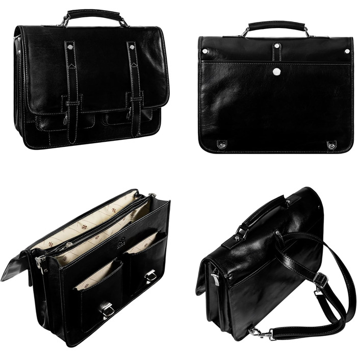 Шкіряний портфель для чоловіків - ділова сумка для ноутбука - італійська шкіряна сумка ручної роботи - сумка-месенджер чорна