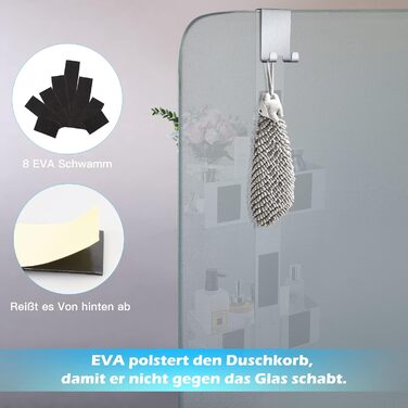 Підвісна полиця для душу, душова стійка з нержавіючої сталі SUS304, не потребує свердління для безрамних скляних дверей, тримач для шампуню та гелю для душу (стиль A (сріблястий))