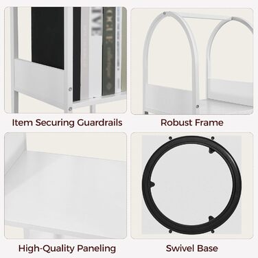 Обертова на 360 5-ярусна книжкова полиця, окремостояча полиця із захистом країв, 30 x 30 x 160 см, полиця для зберігання, для вітальні, кабінету, біла ABKBW3501