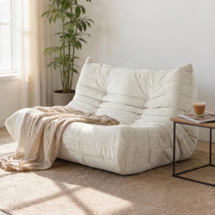 Диван з пінопласту без кісток зручний підлоговий диван з ергономічним дизайном, не потребує складання, диван-мішок для вітальні, спальні, квартири, ігрової кімнати та офісу, бежевий двомісний