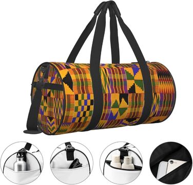 Спортивна сумка, дорожня сумка, з африканським візерунком, сумка на нічліг, чорна, універсальний розмір, сумка для подорожей