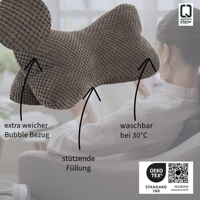 Подушка для читання, подушка для читання, валик для шиї, подушка для шиї з вельвету, опорна подушка, текстурована дорожня подушка, фігурна подушка, підставка для книг, гнучка підставка для книг, електронних книг або планшетів - 18x35 см (антрацит)