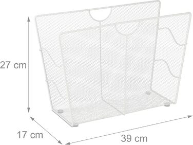 Металева підставка для журналів Relaxdays, окремо стояча, сітчаста, для вітальні та туалету, ВхШхГ 27 x 39 x 17 см, біла