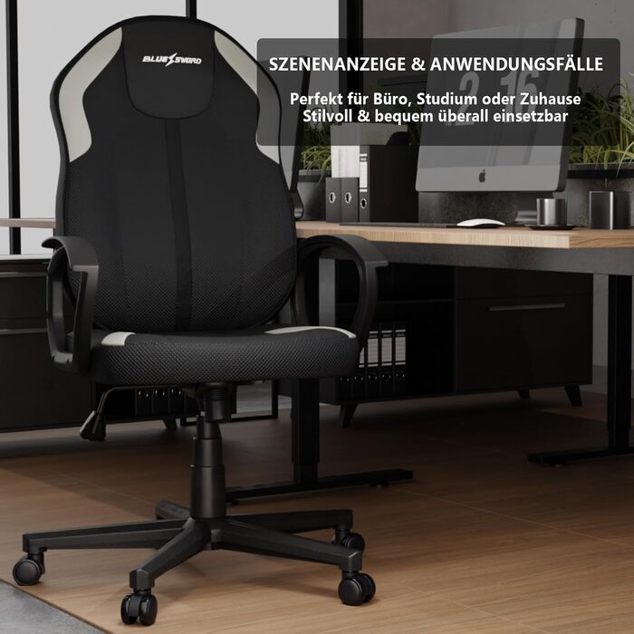 Ергономічне офісне крісло сітка та технічна тканина, регульоване по висоті, поворотне, плавний нахил, поперекова підтримка, робоче крісло для дому або офісу, чорне, важке