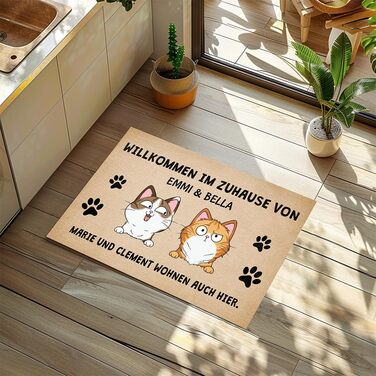 Персоналізований килимок для вітальних дверей, Килимок для дверей з іменем, Килимок для котів, Персоналізований килимок для котів (2 Коти)