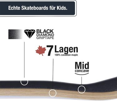 Скейтборд для дітей віком від 3 років - Повноцінна дошка для початківців 3-11 років, високоякісний дитячий скейтборд з 7-шарового клена, кулькові підшипники ABEC 5, нековзна стрічка для захоплення 3-5 років Rocket