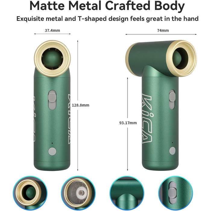 Електричний повітродув Kica JetFan 2 - заміна розпилювача стисненого повітря, що перезаряджається, ручний повітродув, міні-повітродув для ноутбука, клавіатури, автомобіля, дивана, офісного обладнання, 22500-101000 обертів за хвилину - чорний