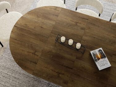 Круглий розкладний обідній стіл у стилі лофт - Індустріальний стіл з чорними металевими ніжками - Компактний стіл для вітальні - Дуб Лефкас - 100-180 см Дуб Лефкас 100 / 180 см