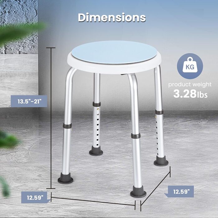 Душовий табурет Careboda, крісло для душу, що обертається на 360, протиковзкий алюмінієвий душовий табурет для ванни, допоміжний засіб для душу, сидіння для душу, до 136 кг, регульована висота для людей похилого віку з вагітними жінками