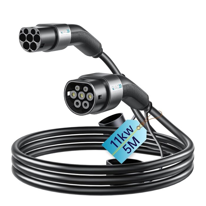 Зарядний кабель для електромобілів QIAO тип 2, 11 кВт 5M 16A 3-фазний, IEC 62196 зарядний кабель для електромобілів від типу 2 до