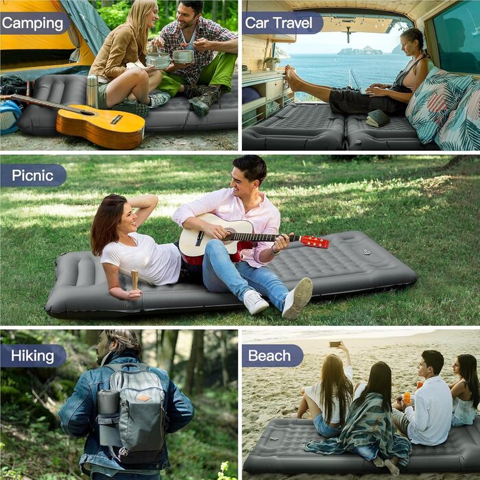 Килимок для сну для кемпінгу, потовщений надлегкий надувний матрац 12 см з подушкою та ножним насосом, водонепроникний надувний килимок для сну невеликого розміру для активного відпочинку, походів, піших прогулянок