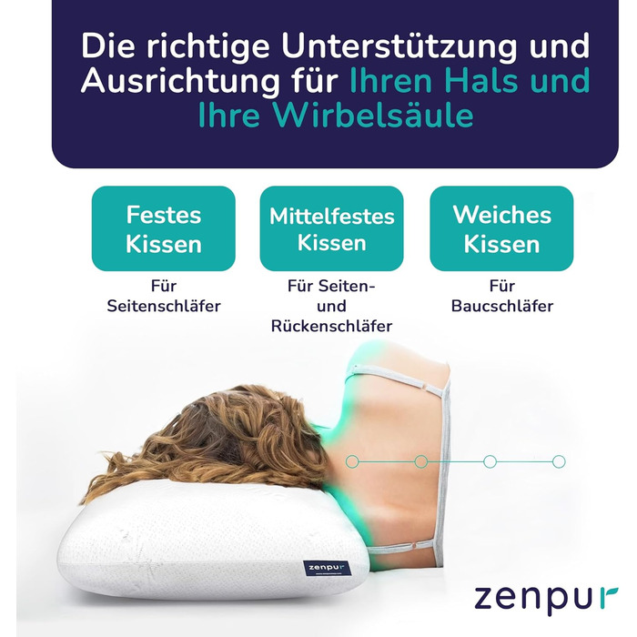 Подушка для шиї ZenPur, 2 шт., 40x60-13 см, подушка з піни з ефектом пам&39яті - ергономічна подушка для сну для шиї та плечей, сертифікована Oeko-TEX, середня, 2 шт., 40 x 60 x 13 см