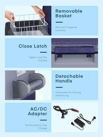 Компресорна холодильна камера, портативний холодильник 60 літрів, портативна холодильна камера 12В (від -20 до 10), знімні дверцят