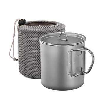 Титанова чашка для кемпінгу 600 мл, надлегка, з чистого титану, з сумкою для зберігання, для походів та трекінгу на свіжому повітрі