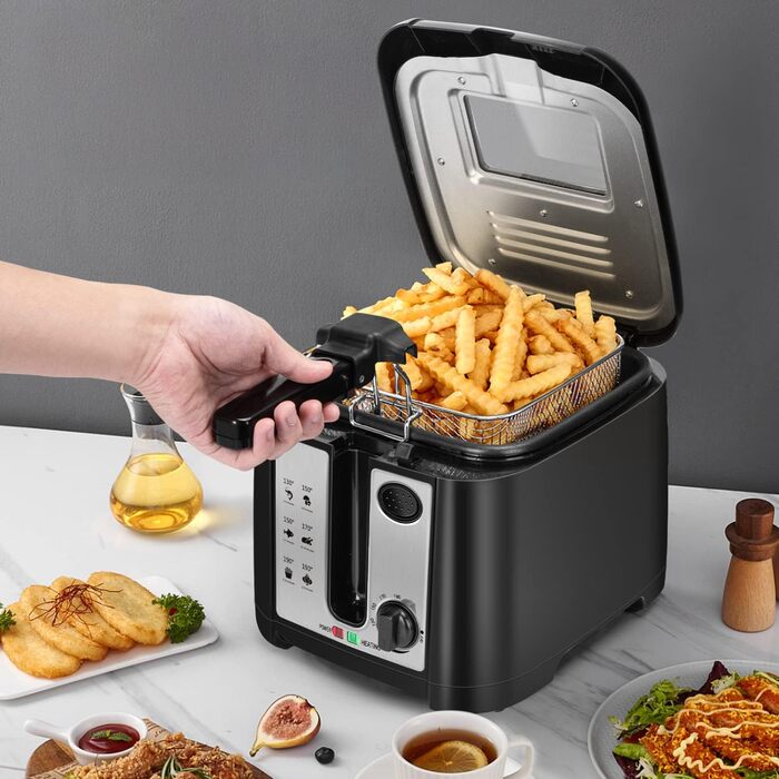 Фритюрниця об'ємом 2,5 л, 1650 Вт, фритюрниця без бісфенолу А з оглядовим вікном, контролем температури та дисплеєм, чорна