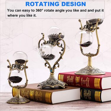 Пісочний годинник для Uten, Поворотний на 720, Старовинний білий пісочний годинник, Вінтажний пісочний годинник 1 Hora Reloj de Arena, Великий метал, Пісочний годинник, Офіс, Письмовий стіл, Дім, Весільне оформлення (чорний, 60 хв)