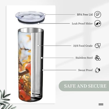 Кухоль з прямою трубочкою, 590 мл, принт хурми, дорожній кухоль, підходить для кемпінгу, офісу та дому