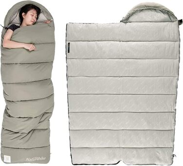 Бавовняний спальний мішок Naturehike з капюшоном, 3-сезонний спальний мішок, легкий, портативний та зрощується, наповнений високоякісною бавовною M180/M300 зеленого кольору, ланки M300