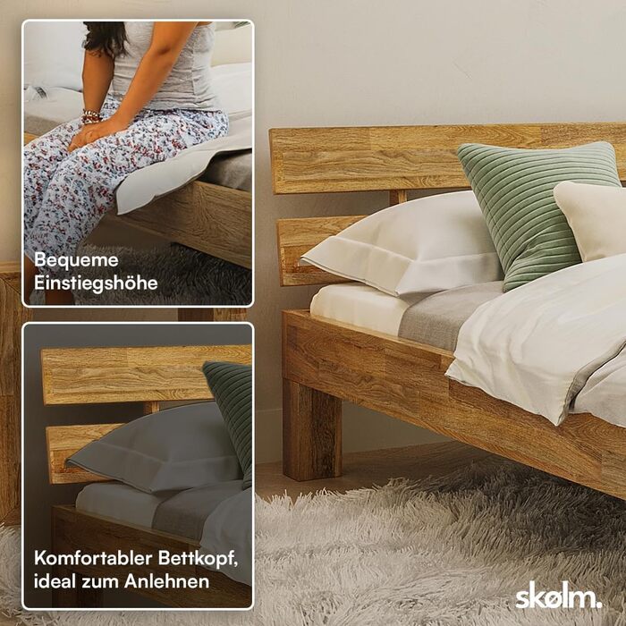 Ліжко Skølm Floki з масиву дуба 140x200 см - високоякісний каркас ліжка - каркас ліжка з узголів&39ям - ліжко з натуральної промасленої деревини - 140x200 см ліжко, що підходить як двоспальне ліжко - футон 140 x 200 см з узголів&39ям - дуб