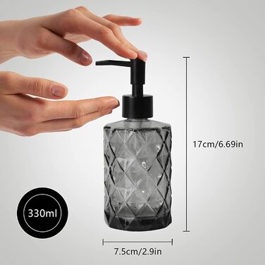 Дозатор мила Topsky 330 мл скляний, для ванної, пластиковий насос, для рідини для миття посуду, рідкого мила (чорний)