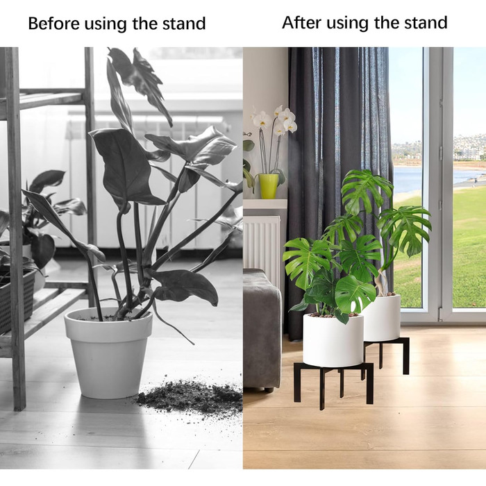 Підставка для рослин MUAEEOK для приміщень та вулиці, металева підставка для горщиків, сучасний тримач для рослин, ротанговий стілець для квітів, низька, коротка підставка для кімнатних рослин, підходить для рослин 12,7 - 30,5 см, чорна