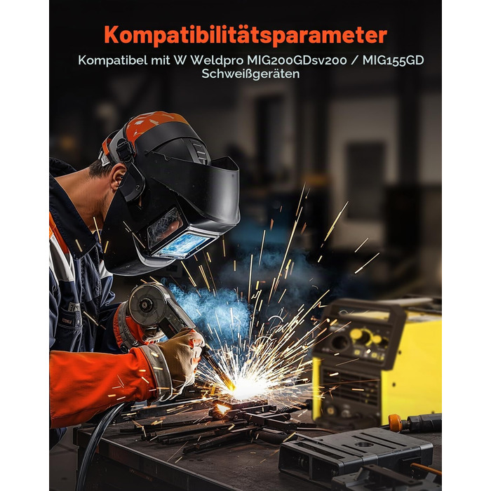 Зварювальний пістолет VEVOR на 200А з кабелем 3 м, сумісний із MIG-апаратами Weldpro MIG200GD, SV200 та MIG155GD, для порошкового, суцільного та алюмінієвого дроту (0,762/0,899 мм)