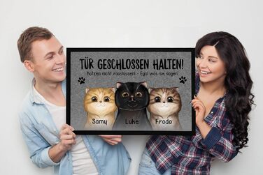 Персоналізований килимок для котів (1-3) з іменем - подарунок для власників котів, мами-кішки, тата-кішки - нековзний та миється - чорний - 60x40 см