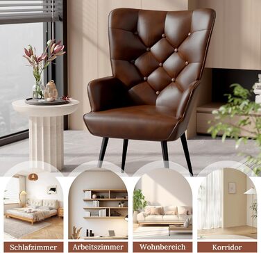 Елегантне м&39яке крісло, стілець для вітальні, стілець для туалетного столика з металевими ніжками для вітальні/спальні, вантажопідйомність до 150 кг, коричневий, комплект з